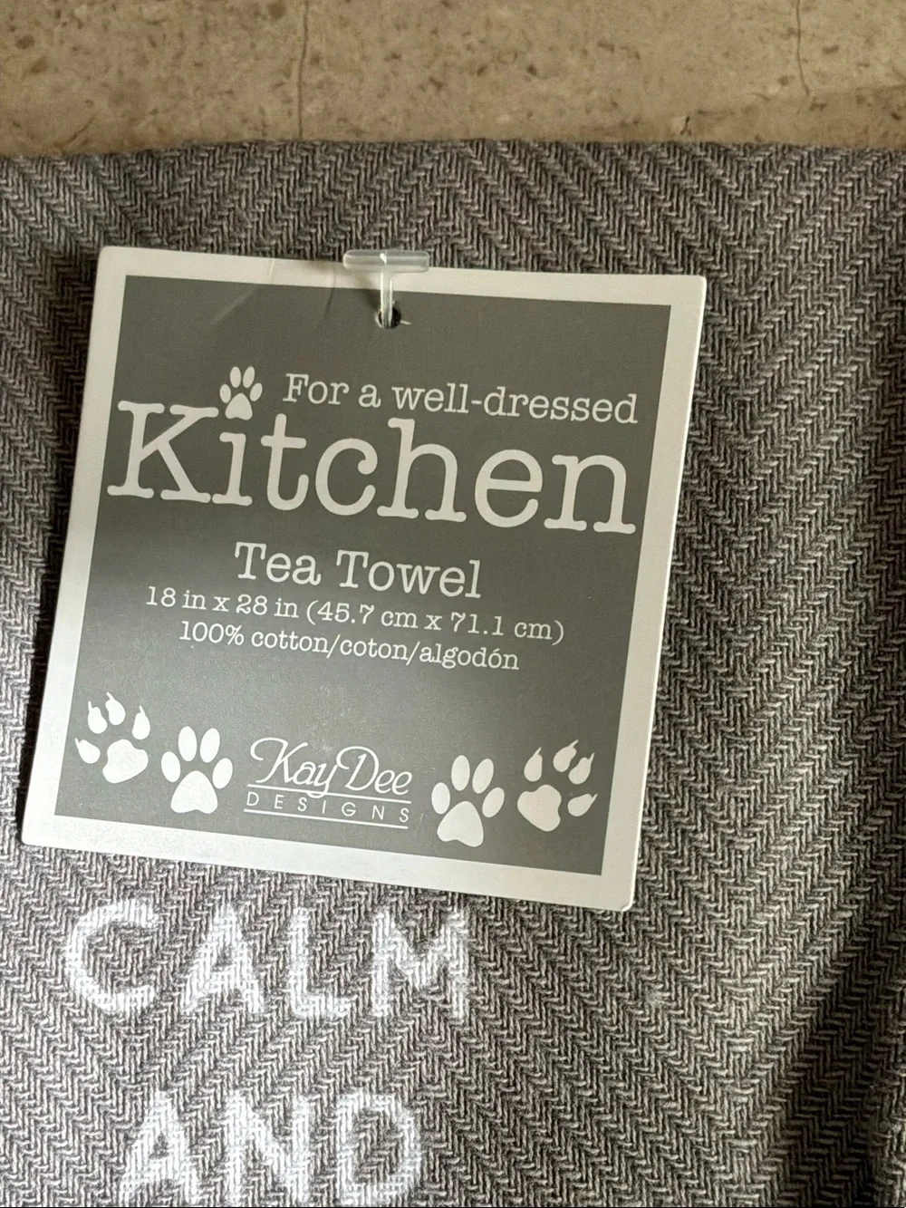 Three Kitchen Tea Towels - Gray Cat & Pink Bird Design